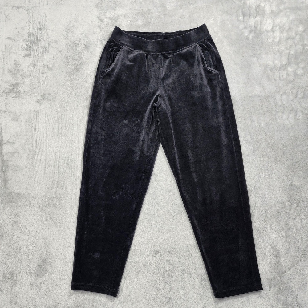 Gloria Vanderbilt Pants‎ Womens M Black Velour Sweatpants Tapered Lounge Casual